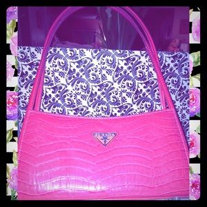 Pink Croc Prada Small Shoulder Bag